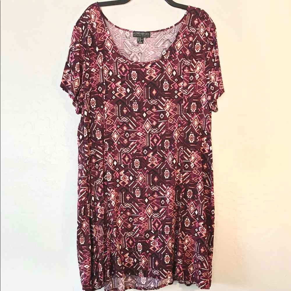 Bohemian Print Maroon Short Sleeve Dress